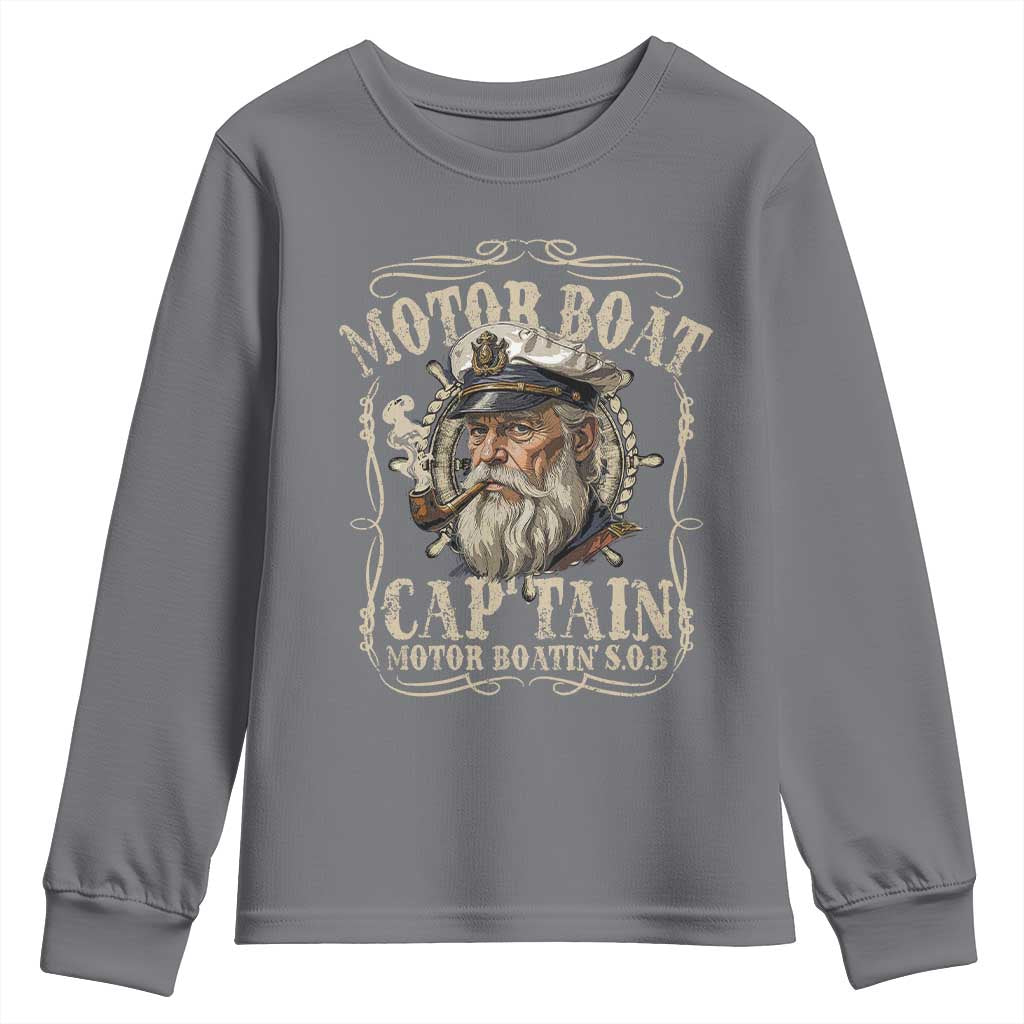 Motor Boat Captain Youth Sweatshirt Funny Pontoon Boating Motor Boatin Lake TS10 Charcoal Print Your Wear