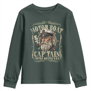 Motor Boat Captain Youth Sweatshirt Funny Pontoon Boating Motor Boatin Lake TS10 Dark Forest Green Print Your Wear