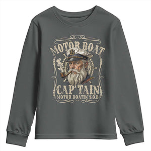 Motor Boat Captain Youth Sweatshirt Funny Pontoon Boating Motor Boatin Lake TS10 Dark Heather Print Your Wear