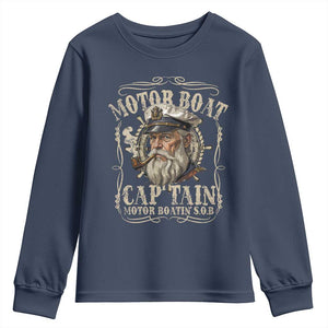 Motor Boat Captain Youth Sweatshirt Funny Pontoon Boating Motor Boatin Lake TS10 Navy Print Your Wear