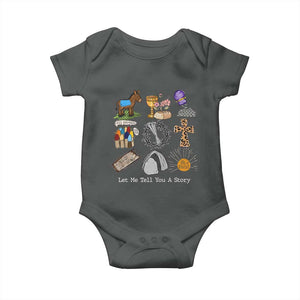 Easter Story Baby Onesie He is Risen Let Me Tell You A Story Christian TS10 Dark Heather Print Your Wear