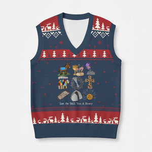 Easter Story V-Neck Knit Sweater Vest He is Risen Let Me Tell You A Story Christian TS10 Navy Red Print Your Wear