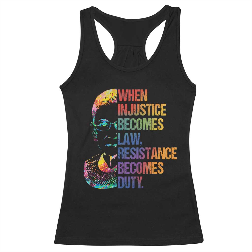 Notorious RBG Racerback Tank Top When Injustice Becomes Law Resistance Becomes Duty TS10 Black Print Your Wear