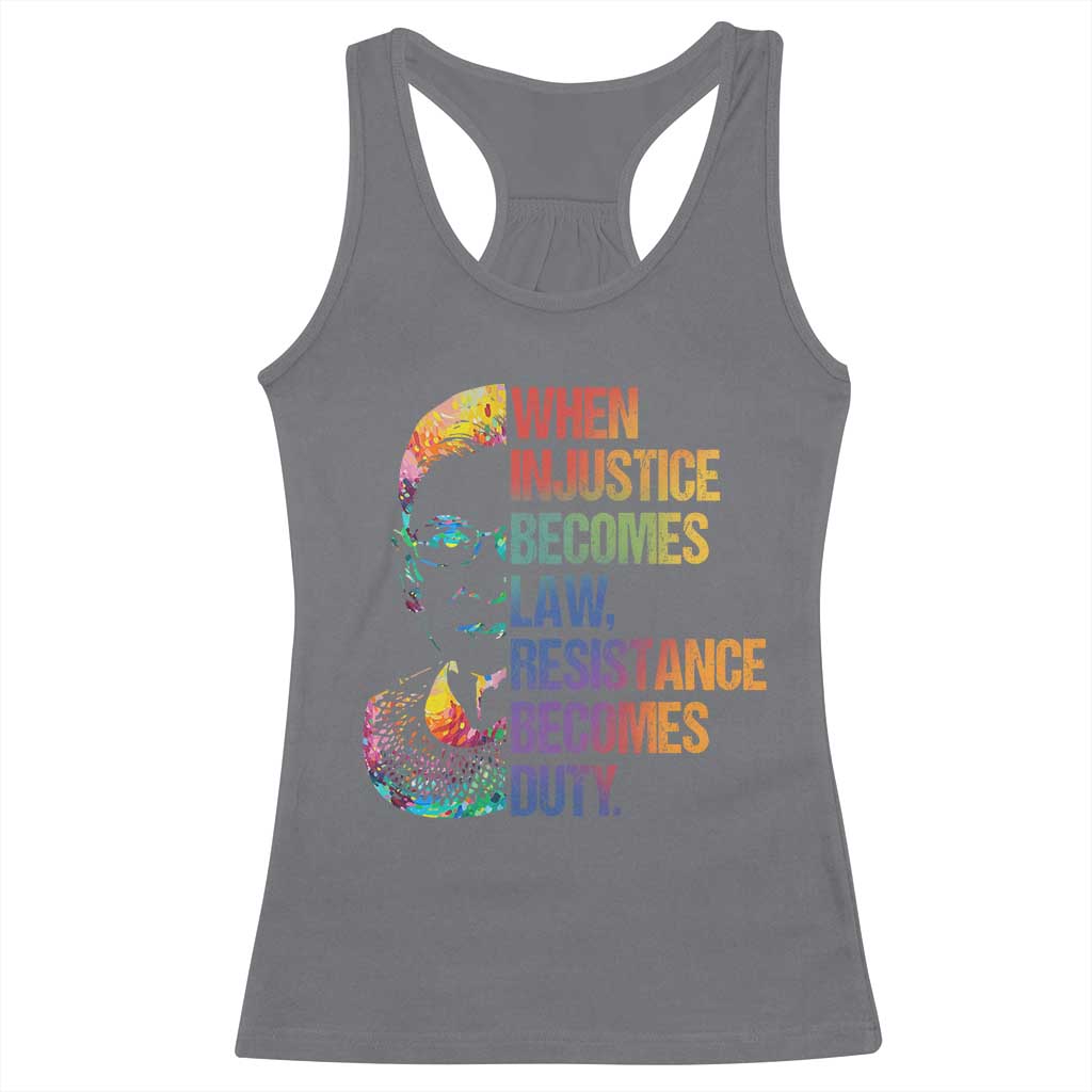 Notorious RBG Racerback Tank Top When Injustice Becomes Law Resistance Becomes Duty TS10 Charcoal Print Your Wear