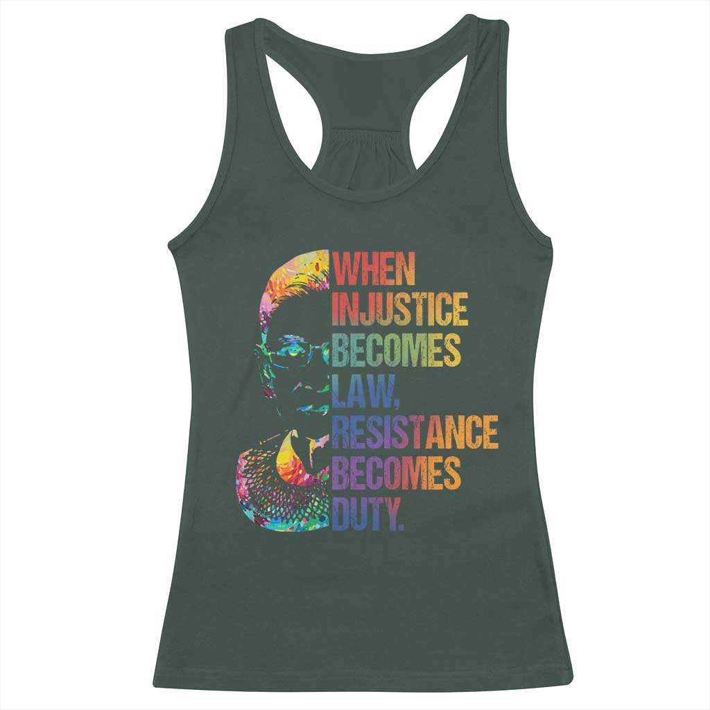 Notorious RBG Racerback Tank Top When Injustice Becomes Law Resistance Becomes Duty TS10 Dark Forest Green Print Your Wear