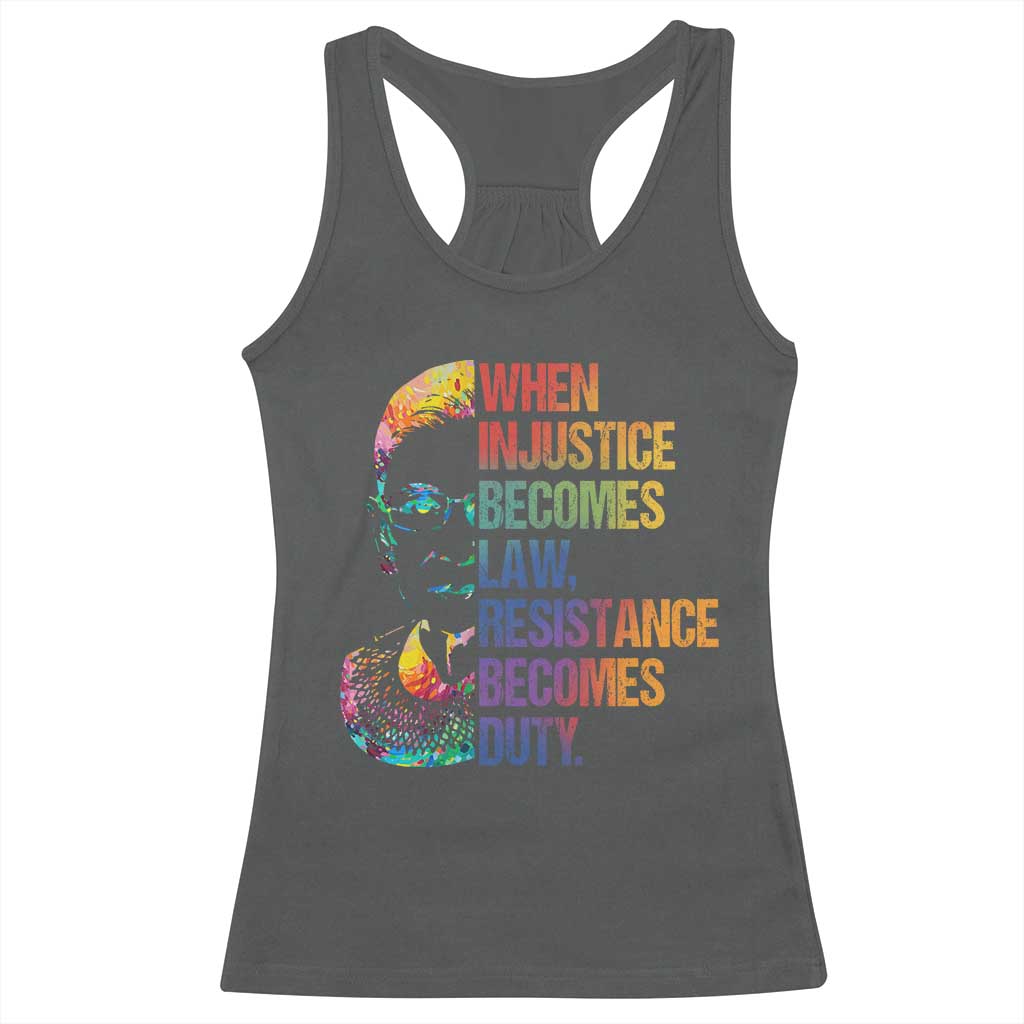 Notorious RBG Racerback Tank Top When Injustice Becomes Law Resistance Becomes Duty TS10 Dark Heather Print Your Wear