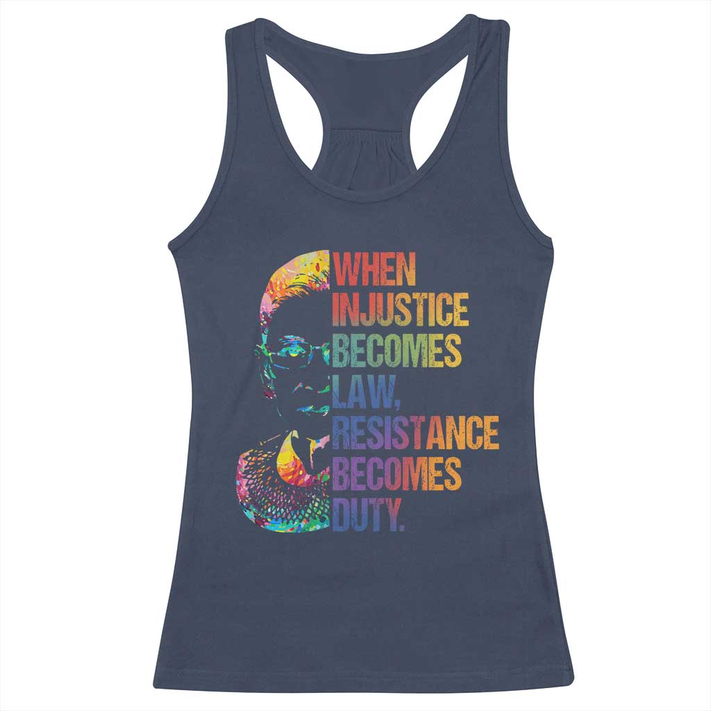 Notorious RBG Racerback Tank Top When Injustice Becomes Law Resistance Becomes Duty TS10 Navy Print Your Wear