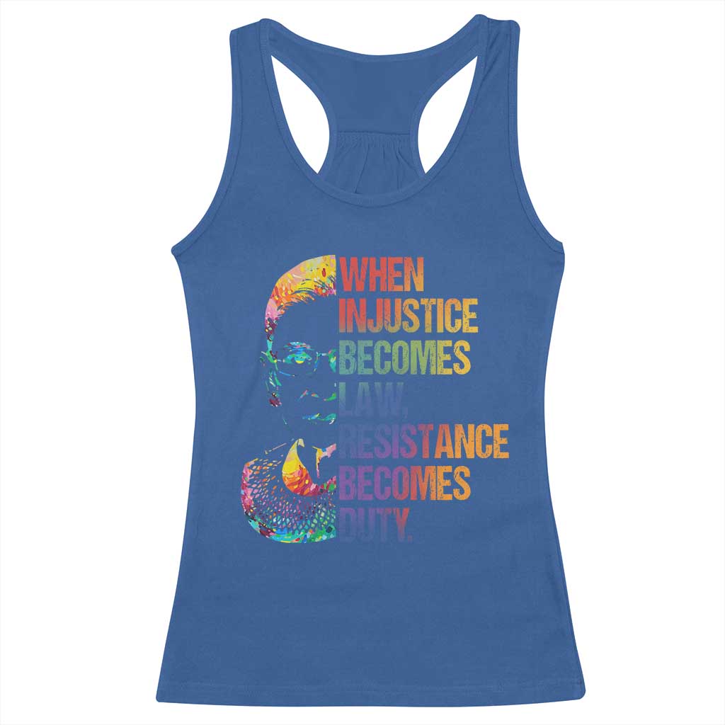 Notorious RBG Racerback Tank Top When Injustice Becomes Law Resistance Becomes Duty TS10 Royal Blue Print Your Wear