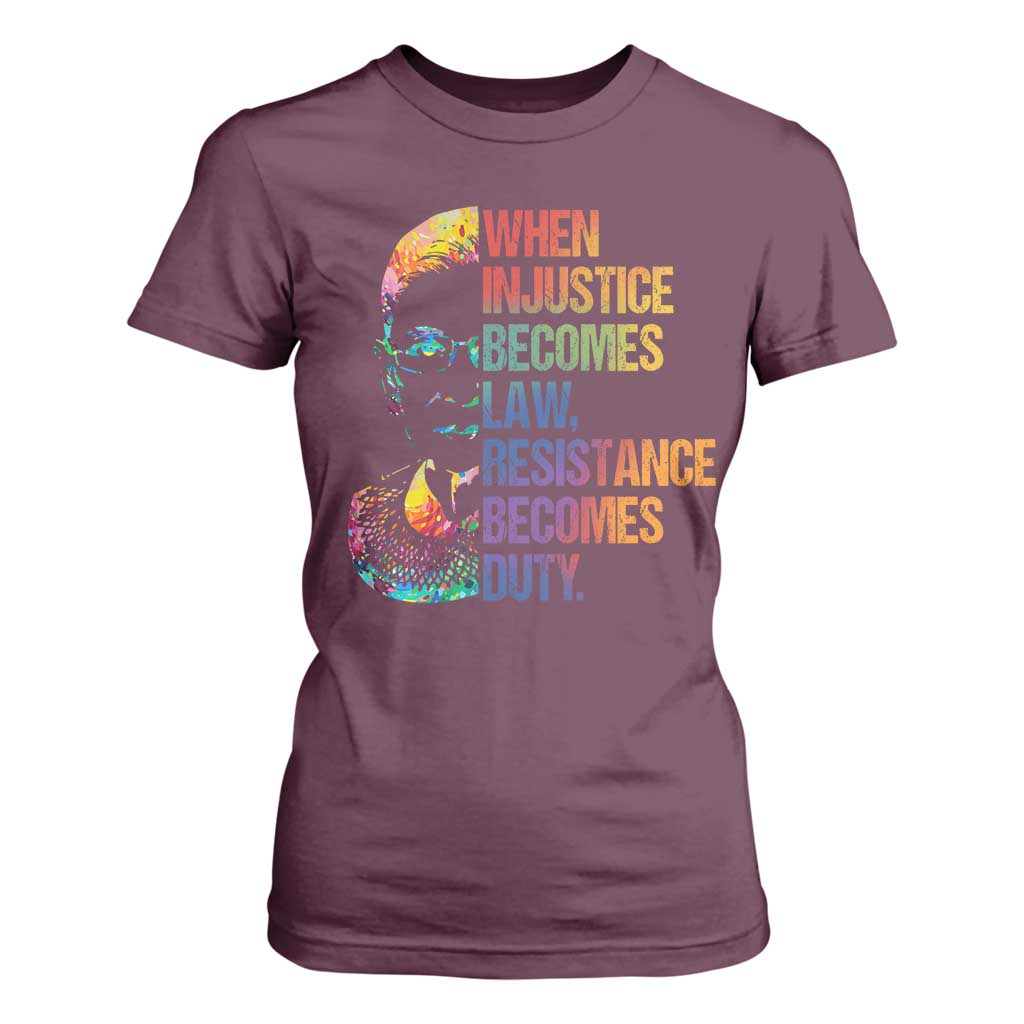 Notorious RBG T Shirt For Women When Injustice Becomes Law Resistance Becomes Duty TS10 Maroon Print Your Wear