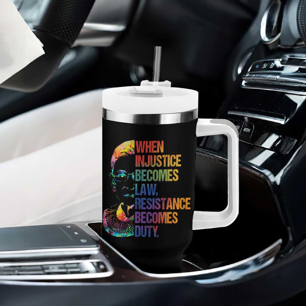 Notorious RBG Tumbler With Handle When Injustice Becomes Law Resistance Becomes Duty TS10 Print Your Wear