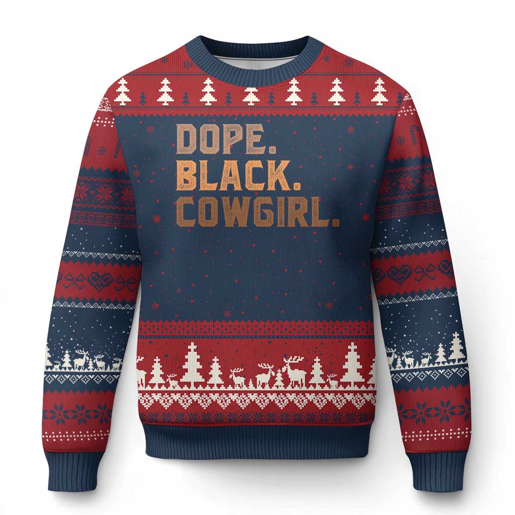 Dope Black Cowgirl Ugly Christmas Sweater Black History Month African American TS10 Navy Red Print Your Wear