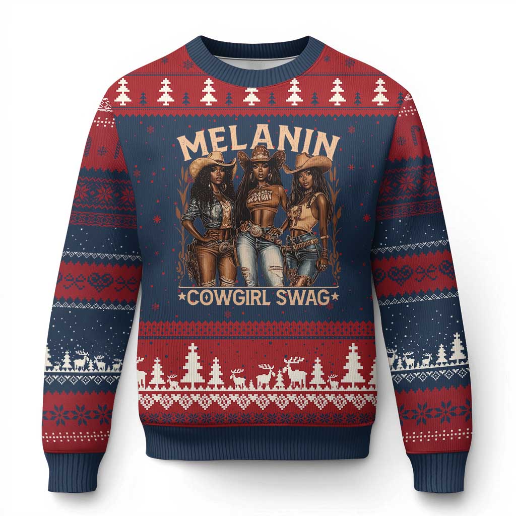 Melanin Cowgirls Ugly Christmas Sweater Black History Month African Melanin Pride TS10 Navy Red Print Your Wear