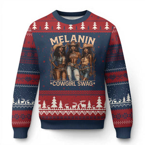 Melanin Cowgirls Ugly Christmas Sweater Black History Month African Melanin Pride TS10 Navy Red Print Your Wear