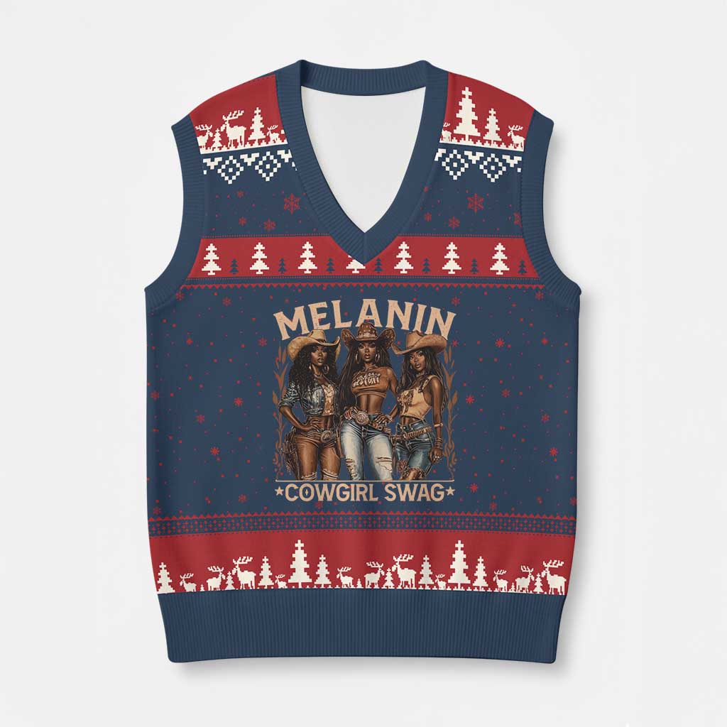 Melanin Cowgirls V-Neck Knit Sweater Vest Black History Month African Melanin Pride TS10 Navy Red Print Your Wear