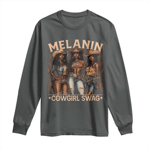 Melanin Cowgirls Long Sleeve Shirt Black History Month African Melanin Pride TS10 Dark Heather Print Your Wear