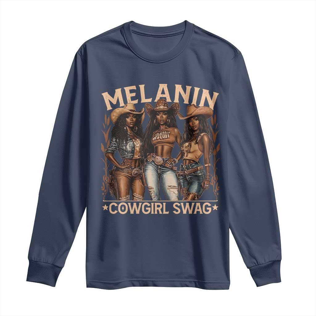 Melanin Cowgirls Long Sleeve Shirt Black History Month African Melanin Pride TS10 Navy Print Your Wear