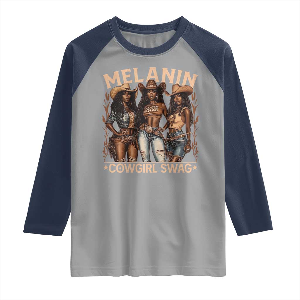 Melanin Cowgirls Raglan Shirt Black History Month African Melanin Pride TS10 Sport Gray Navy Print Your Wear