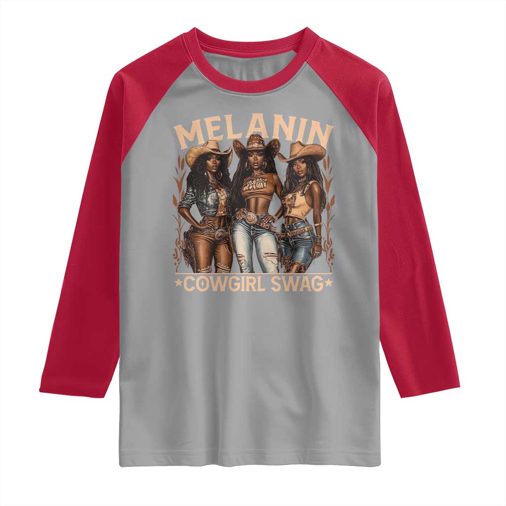 Melanin Cowgirls Raglan Shirt Black History Month African Melanin Pride TS10 Sport Gray Red Print Your Wear
