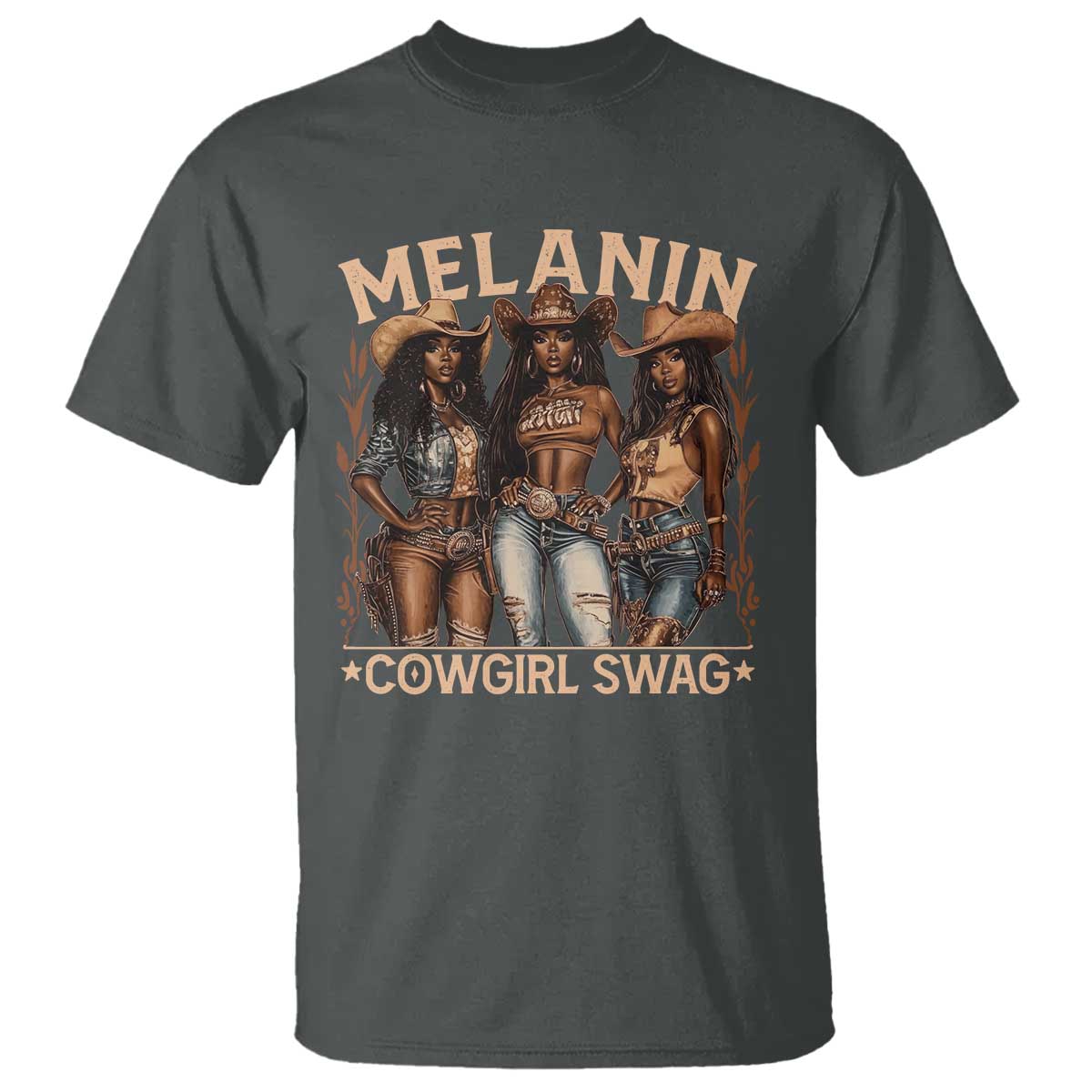 Melanin Cowgirls T Shirt Black History Month African Melanin Pride TS10 Dark Heather Print Your Wear