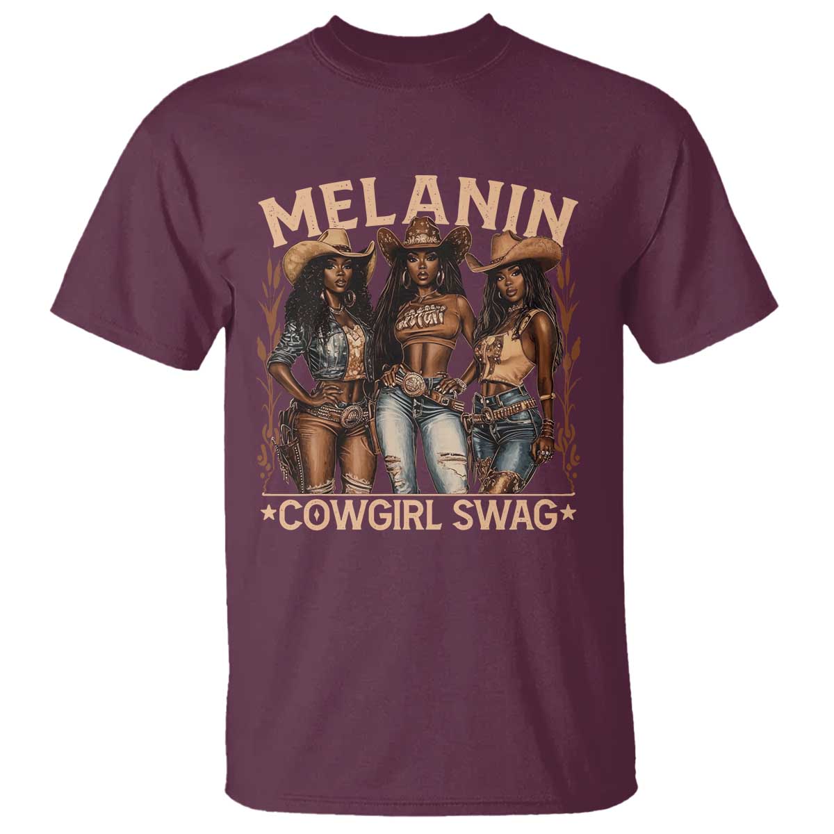Melanin Cowgirls T Shirt Black History Month African Melanin Pride TS10 Maroon Print Your Wear