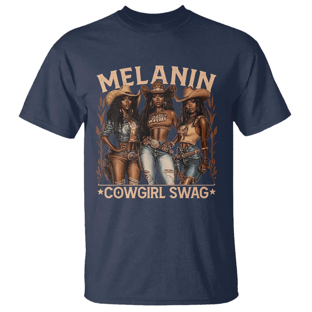 Melanin Cowgirls T Shirt Black History Month African Melanin Pride TS10 Navy Print Your Wear