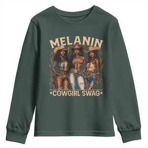 Melanin Cowgirls Youth Sweatshirt Black History Month African Melanin Pride TS10 Dark Forest Green Print Your Wear