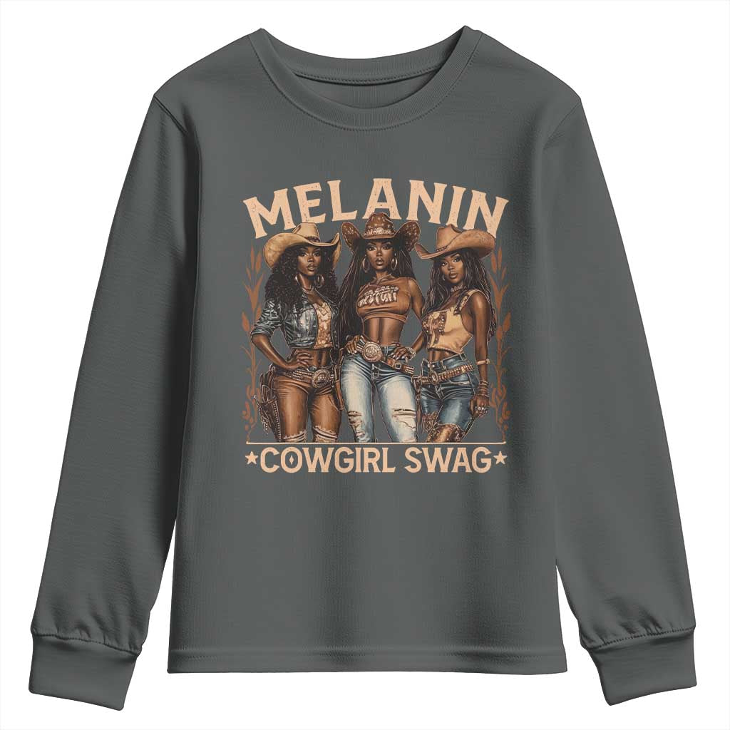 Melanin Cowgirls Youth Sweatshirt Black History Month African Melanin Pride TS10 Dark Heather Print Your Wear