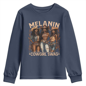 Melanin Cowgirls Youth Sweatshirt Black History Month African Melanin Pride TS10 Navy Print Your Wear