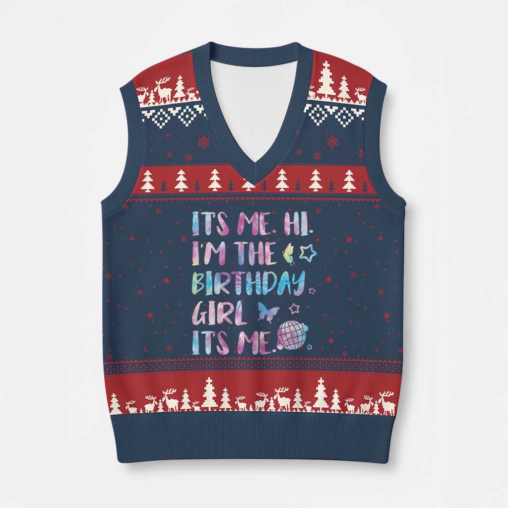 Its Me Hi Im The Birthday Girl V-Neck Knit Sweater Vest Tie Dye Colorful TS10 Navy Red Print Your Wear