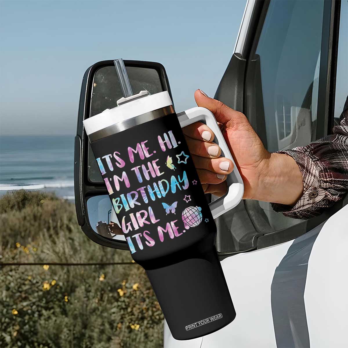 Its Me Hi Im The Birthday Girl Tumbler With Handle Tie Dye Colorful TS10 Print Your Wear