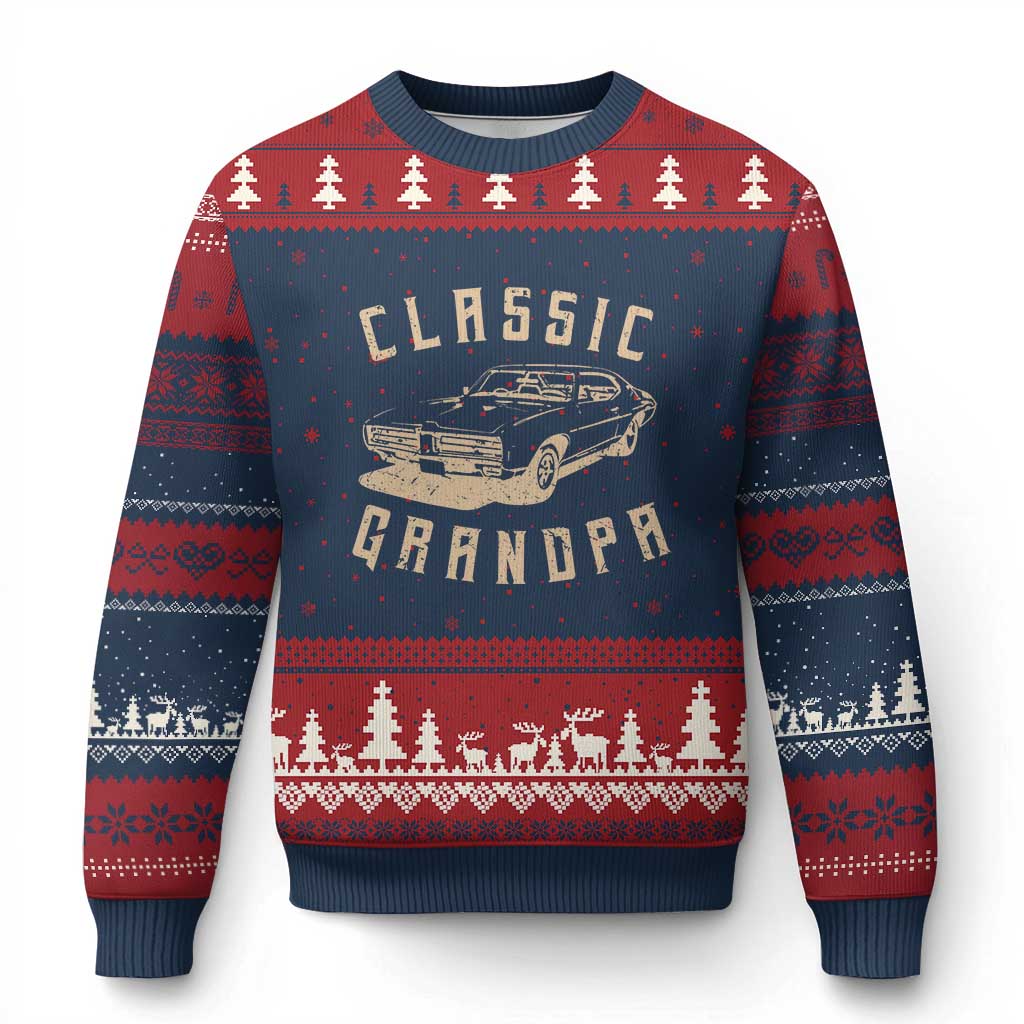 Funny Grandpa Classic Car Graphic Ugly Christmas Sweater TS10 Navy Red Print Your Wear