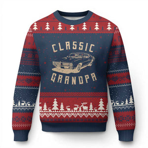 Funny Grandpa Classic Car Graphic Ugly Christmas Sweater TS10 Navy Red Print Your Wear