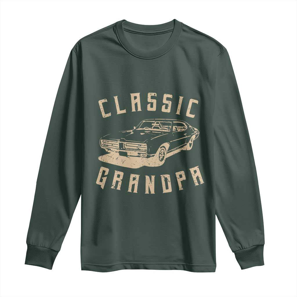 Funny Grandpa Classic Car Graphic Long Sleeve Shirt TS10 Dark Forest Green Print Your Wear
