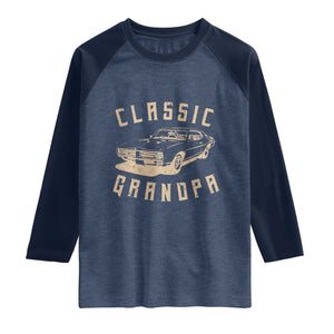 Funny Grandpa Classic Car Graphic Raglan Shirt TS10 Heather Denim Navy Print Your Wear