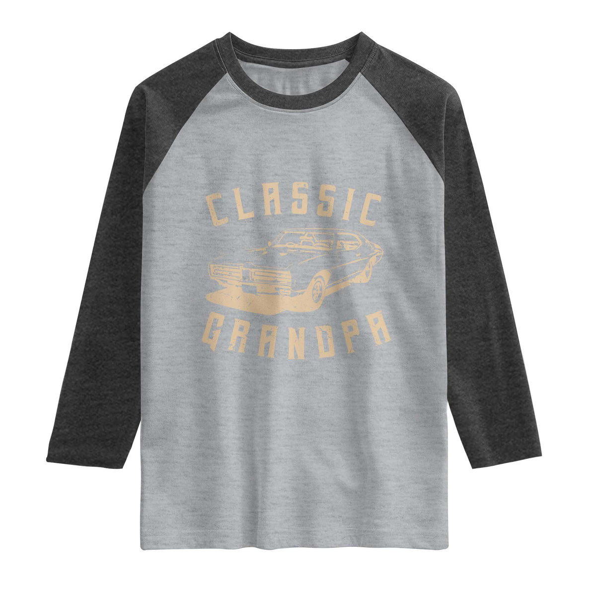 Funny Grandpa Classic Car Graphic Raglan Shirt TS10 Heather Gray Heather Charcoal Print Your Wear