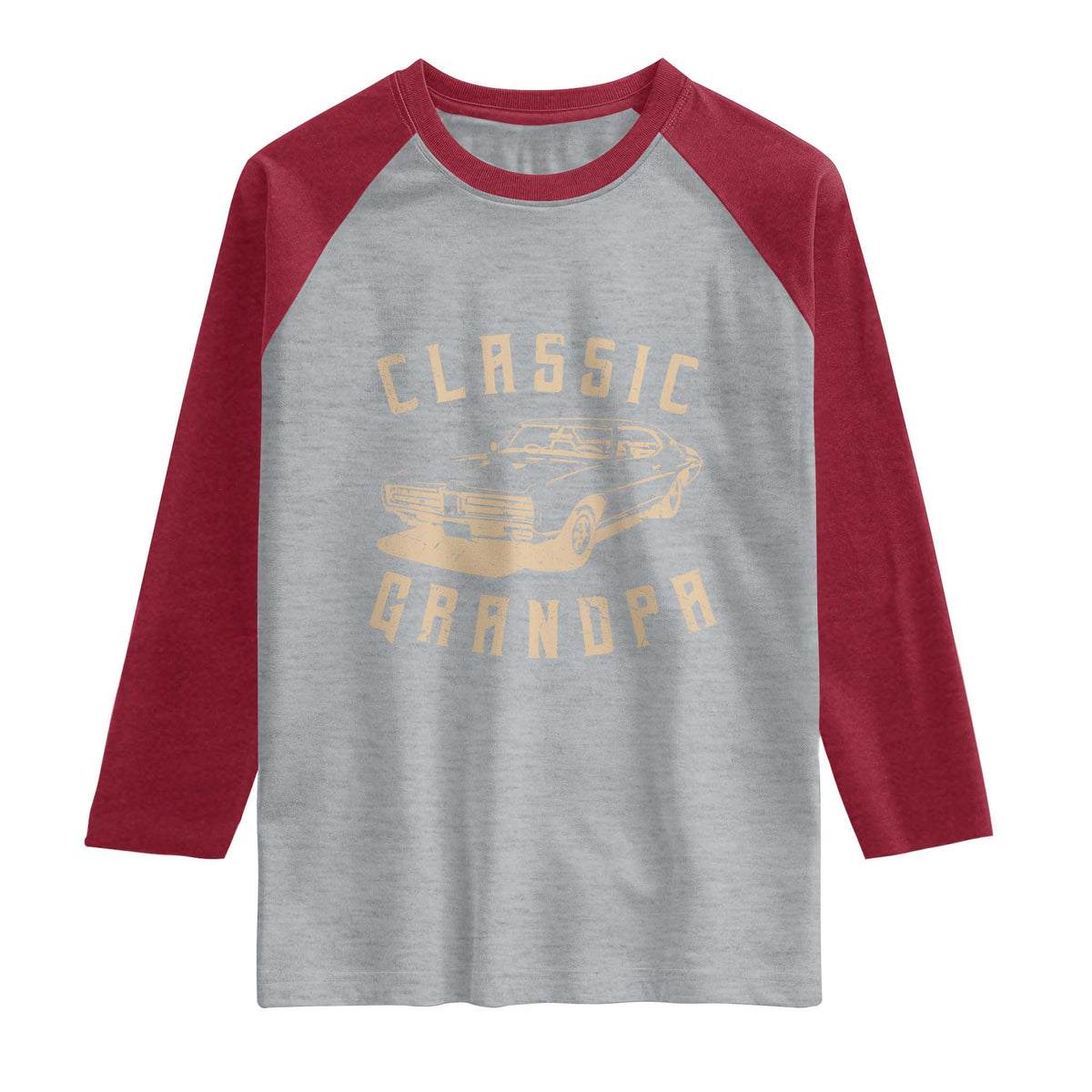 Funny Grandpa Classic Car Graphic Raglan Shirt TS10 Heather Gray Heather Red Print Your Wear