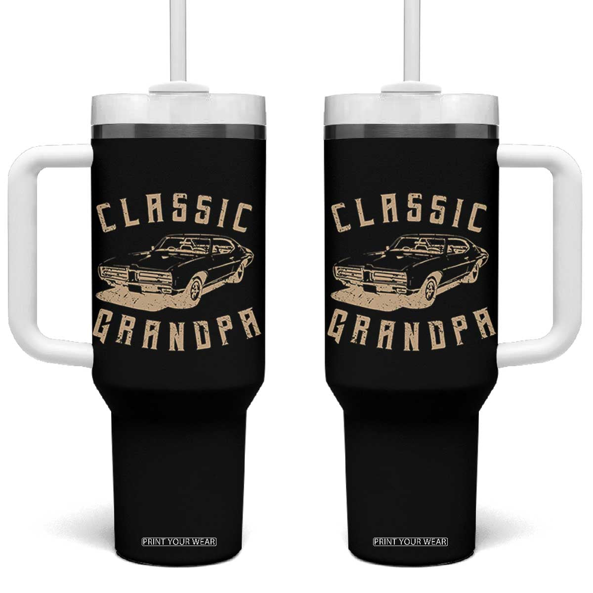 Funny Grandpa Classic Car Graphic Tumbler With Handle TS10 One Size: 40 oz Black Print Your Wear
