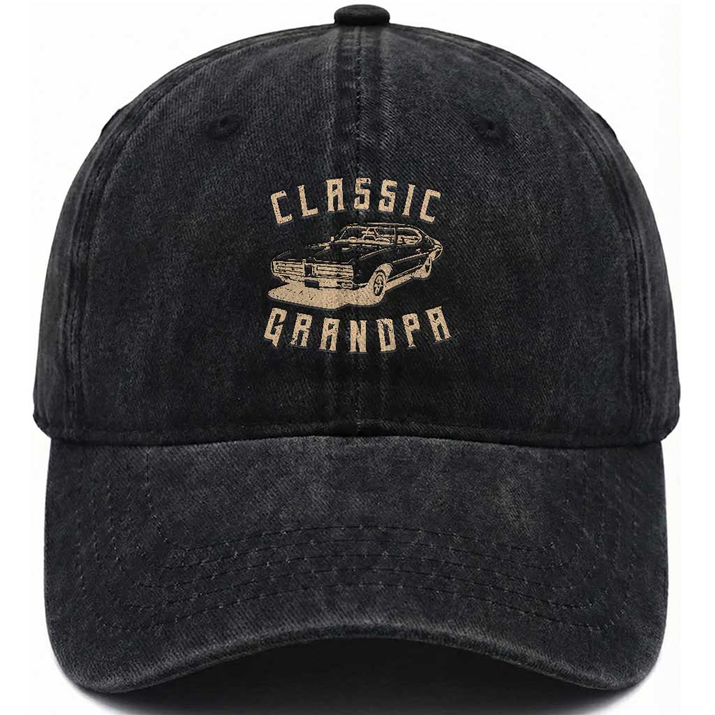 Funny Grandpa Classic Car Graphic Washed Cotton Baseball Cap TS10 Print Your Wear