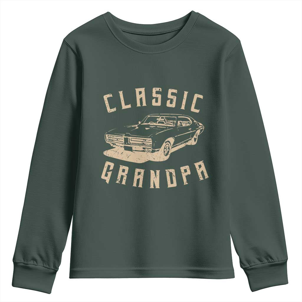 Funny Grandpa Classic Car Graphic Youth Sweatshirt TS10 Dark Forest Green Print Your Wear