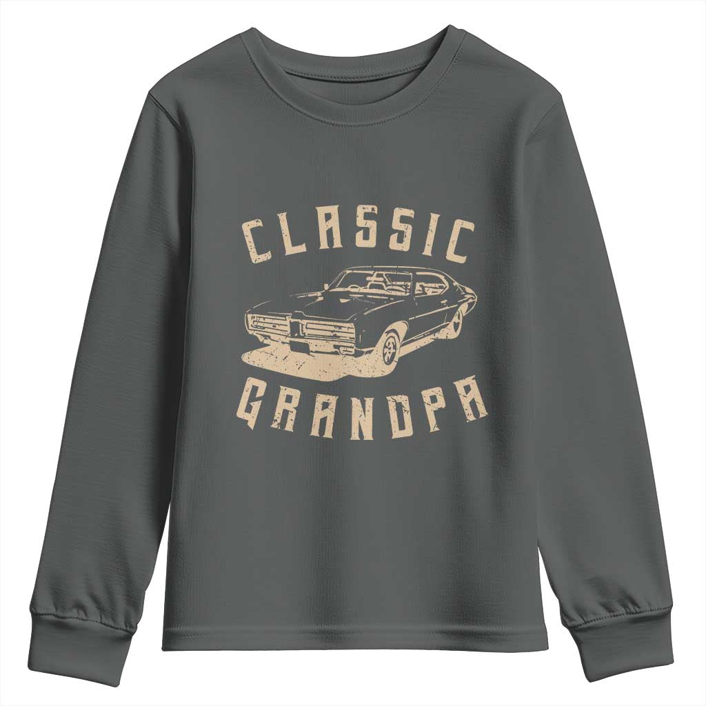 Funny Grandpa Classic Car Graphic Youth Sweatshirt TS10 Dark Heather Print Your Wear