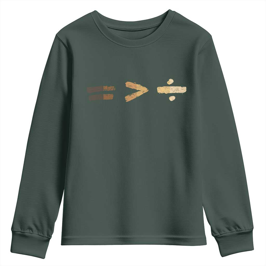Equality Is Better than Division Youth Sweatshirt Equal Rights Math Symbol TS10 Dark Forest Green Print Your Wear