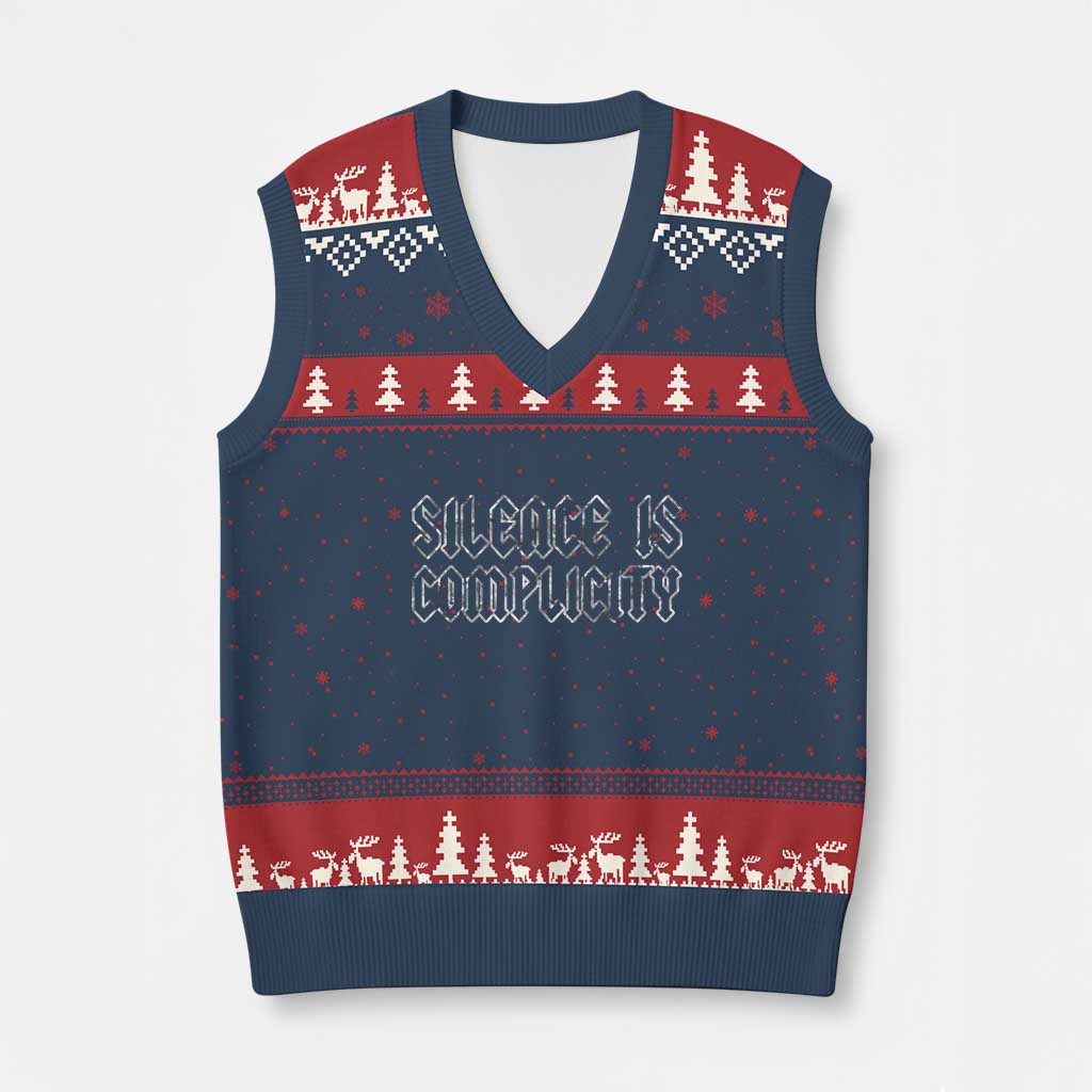 Silence Is Complicity V-Neck Knit Sweater Vest Political Resist Protest TS10 Navy Red Print Your Wear
