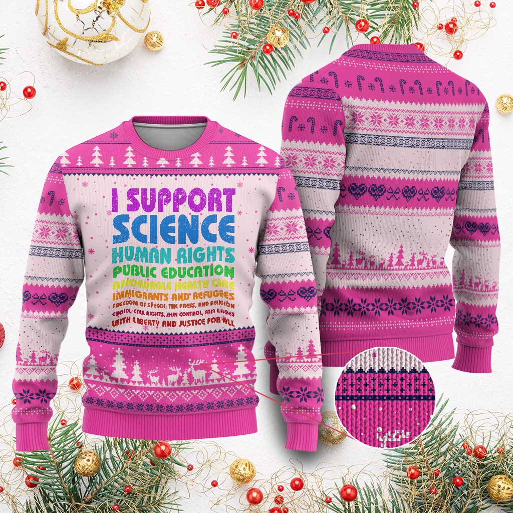 I Support Progressive Liberal Democratic Causes Protest Ugly Christmas Sweater TS10 Hot Pink Print Your Wear