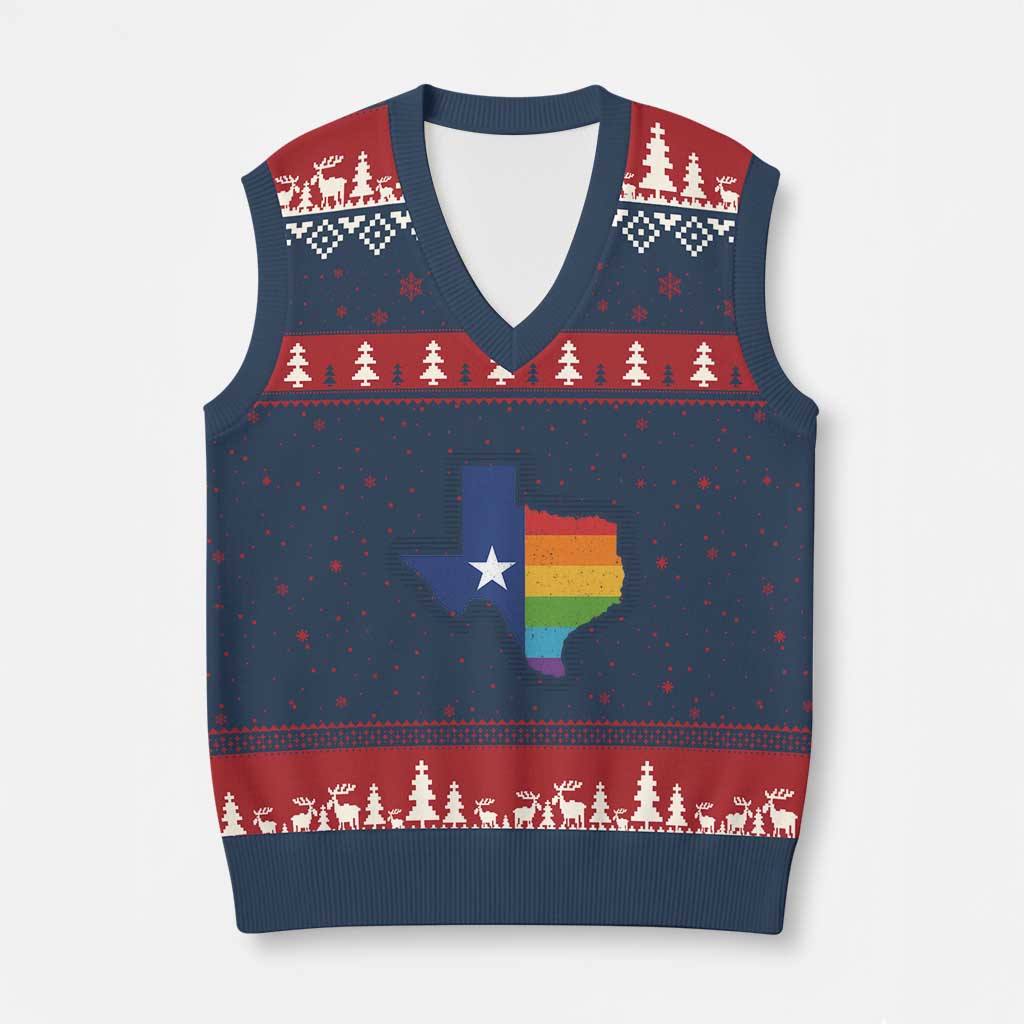 LGBTQ Texas State Flag V-Neck Knit Sweater Vest TS10 Navy Red Print Your Wear