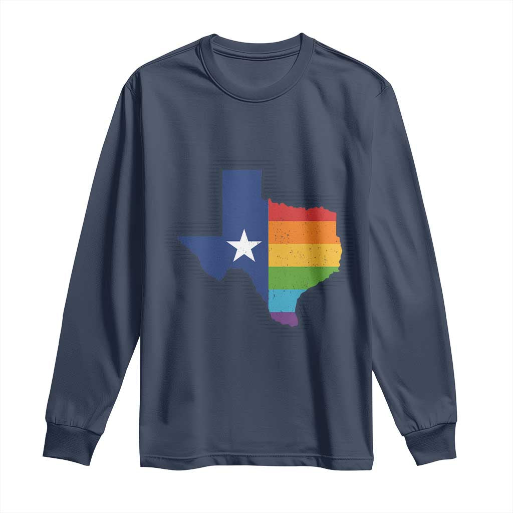 LGBTQ Texas State Flag Long Sleeve Shirt TS10 Navy Print Your Wear