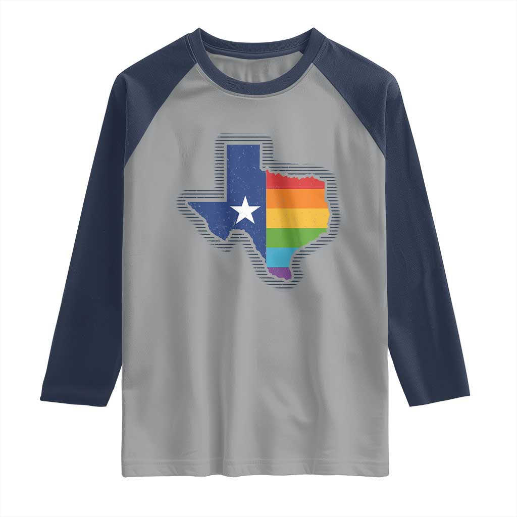 LGBTQ Texas State Flag Raglan Shirt TS10 Sport Gray Navy Print Your Wear