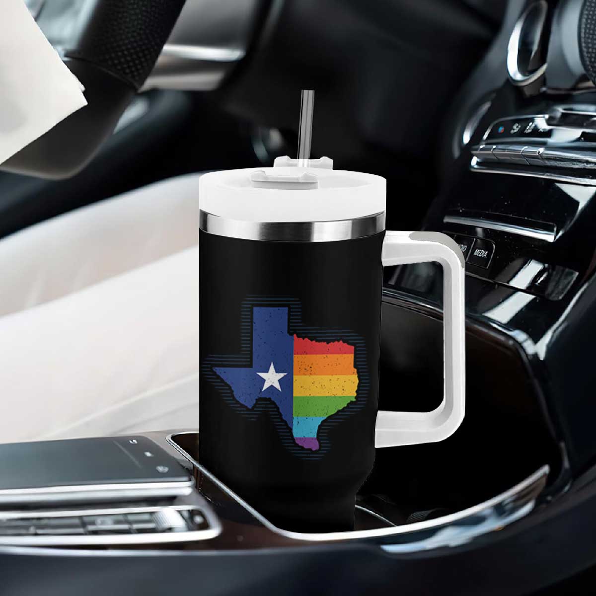 LGBTQ Texas State Flag Tumbler With Handle TS10 Print Your Wear