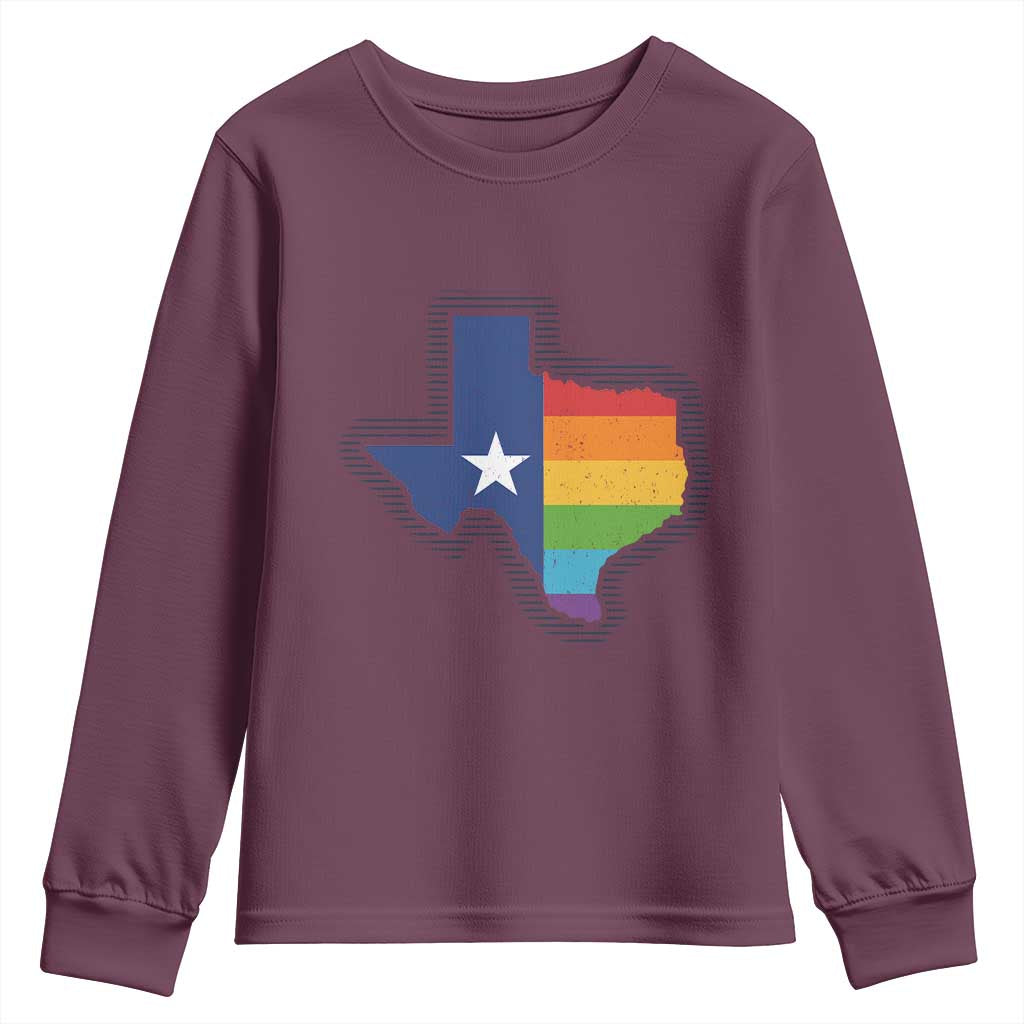 LGBTQ Texas State Flag Youth Sweatshirt TS10 Maroon Print Your Wear