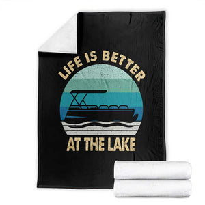 Funny Lake Life Throw Blanket Vintage Life is Better at The Lake Pontoon Boat TS10 Black Print Your Wear