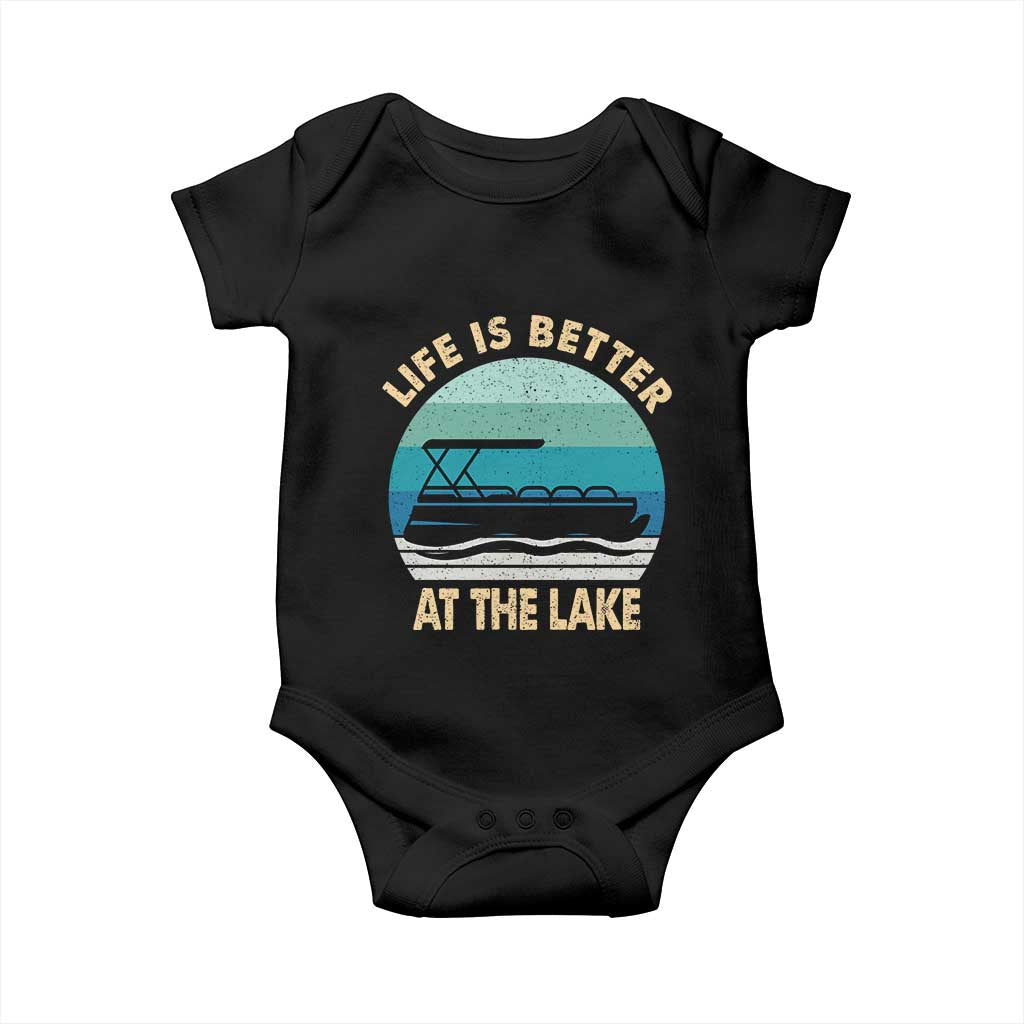 Funny Lake Life Baby Onesie Vintage Life is Better at The Lake Pontoon Boat TS10 Black Print Your Wear